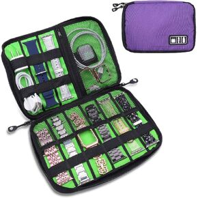 iiteeology Smart Watch Band Storage Bag, Universal Watch Band Accessories Organizer Bag Travel Storage Bag, Extra Pocket for Magsafe Charger, Cable, Headphone, USB, SD Cards, Purple