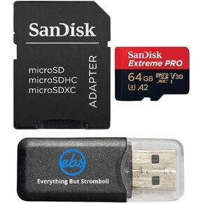 SanDisk 64GB Extreme Pro MicroSD Card Compatible with DJI Avata 2, Mini 4K Drones (SDSQXCU-064G-GN6MA) V30 Read Speed up to 200 MB/s Bundle with 1 Everything But Stromboli MicroSDXC Card Reader