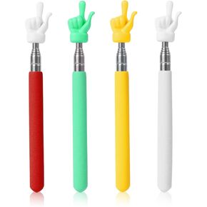 4pcs Telescopic Teachers Pointer, Mini Hand Pointer Stick Retractable Finger Pointer Extendable Whiteboard Pointer for Elementary School Kindergarten Classroom Aids (Red, Green, Yellow, White)