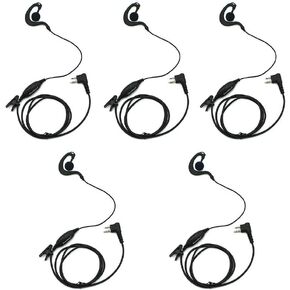 2 Pin G Shape Clip-Ear Headset Earpiece is Compatible with Motorola Two Way Radio Devices CP200 CP200D CP185 DTR650 PR400 EP450 CLS1110 CLS1410 CLS1450 CLS DLR DTR RDX RDU RDV RMU (5 Pack)