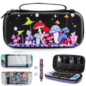 RHOTALL Mushroom Protector Carrying Case for Nintendo Switch, Travel Carry Case Hard Shell Protective Cover,Screen protector, Cute Accessories Storage Pouch Bag for Switch 2017 Girls Boys Black
