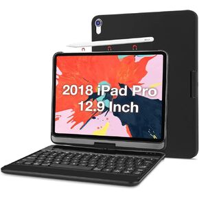 ProCase Keyboard Case for iPad Pro 12.9 2018 Latest Model [Support Apple Pencil Charging], 360 Degree Rotation Swivel Cover with Wireless Keyboard for iPad Pro 12.9 3rd Gen 2019 -Black