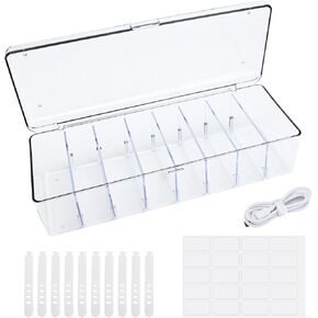 8 Grids Acrylic Cable Organizer Box Cable Management Box,Cable Tidy Box 20 Classified Stickers and 10 Cable Ties, Clear Power Cord Organizer with Removable Divider(Transparent) in Kuwait