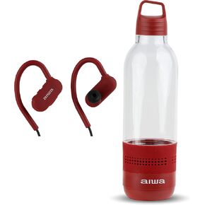 Aiwa Water Bottle with Speaker and Earphone Bundle - 400ml Water Bottle with 4 Hour Playtime and Wireless Sports Earphones with Integrated Mic, 10 Hours Playtime for Workout, Camping and Hiking