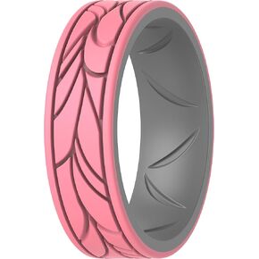 ThunderFit Silicone Rings for Women, Breathable Bands Round Pattern Design 6.8mm Wide 1.8mm Thick - 1/4 Variety Multipack