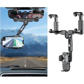Rear View Mirror Phone Holder, 360° Rotatable Retractable Rearview Mirror Phone Mount, Multifunctional Adjustable Auto Phone Cradles for All Smartphones, Car Accessories