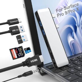 قاعدة تركيب Surface Pro 9 Hub، ملحقات Surface Pro 9 مع 4K HDMI، Thunderbolt 4 (شاشة 8K + بيانات 40 جيجابت في الثانية + 100WPD)، 2 USB 3.0، فتحة بطاقة SD/TF، ​​صوت 3.5 ملم لجهاز Microsoft Surface Pro 9/X in Kuwait