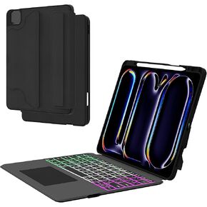 Keyboard Case for 2024 iPad Pro 13 inch (M4): 3 Zone 7 Colors Backlit Detachable Magnetic Keyboard with Trackpad - Wireless Keyboard Folio Book Cover with Pencil Holder for 2024 iPad Pro 13" M4