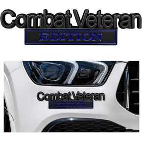 Combat Veteran Edition Emblem, 3D Metal Raised Car Fender Badge Decal with Strong Adhesive, Universal Combat Veteran Letters Sticker Replacement for Vehicle, Car, Truck, SUV(Silver & Black)