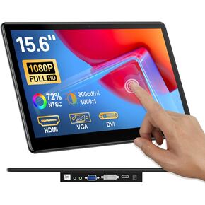 Touchscreen Monitor 15.6 inch, FHD 1920×1080 IPS Laptop touch screen monitor HDMI VGA DVI touch monitor Support VESA Mount Compatible with Laptops PC PS5/4
