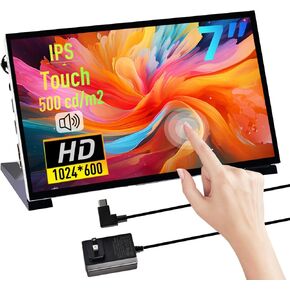 GeeekPi 7 inch Capacitive Touchscreen for Raspberry Pi, HDMI Monitor IPS 1024X600 LCD Display with Dual-Speaker for Raspberry Pi 5/4B/3B+/3B/B+, with Mount Hole to Install Raspberry Pi Board