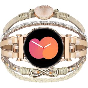 KOREDA Beaded Boho Bracelet for Samsung Galaxy Watch 7 6 5 4 FE Band 40mm 44mm, Galaxy Watch 6 4 Classic Band 42mm 46mm 43mm 47mm/Galaxy Watch 5 Pro/Active 2 Band Women, 20mm Leather Handmade Multilayer Wrap Bands