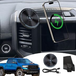 wincar for Dodge RAM Phone Mount 15W Fast Wireless Charger for Magsafe 2024 RAM Phone Holder 2024 Dodge RAM Accessories Custom Fit 5 and 8.4 inch Screen RAM 19-Present Compatible for All Cell Phones