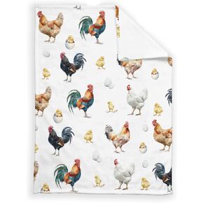 Baby Blanket Boys Girls Farm Rooster Hen Chicken Baby Nursery Bed Blanket Soft Flannel Swaddles Toddler Blankets Newborn Neutral Infant Crib Lightweight Breathable Receiving White 30x40inch