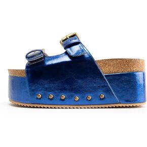 Studded Cork Platform Sandals For Women Slippers Clogs Platform Slip On Sandals Dual Buckled Suede/PU