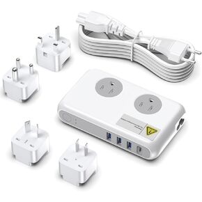 VHBW Step Down Converter 220V to 110V Voltage Converter 200W for Curling Iron, Straightener and Chargers with 3-Port USB, 1 Type C and UK/AU/US/EU/in Worldwide Plug Adapter Universal Travel Adapter