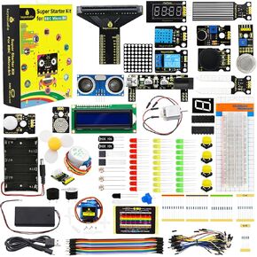 مجموعة KEYESTUDIO Super Starter لتعلم Microbit V2 V1.5 STEM | بدون لوحة ميكرو: بت، برنامج تعليمي 40 درسًا، مع لوحة T-breakout، لوحة توصيل، شاشة LCD وما إلى ذلك. مجموعة تعليمية للمبتدئين