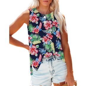 Womens Tank Tops Summer Loose Fit Basic Casual Crew Neck Sleeveless Shirts Side Split