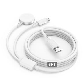 Cabepow for Apple Watch iPhone Charger,2-in-1 USB C Fast iPhone Watch Charger [MFi Certified] 6FT Magnetic Charging Cable for iWatch Series Ultra/9/8/7/6/SE/SE2/5/4/3,iPhone 14 13 12,1-Pack White