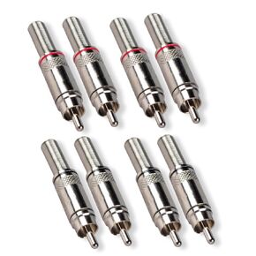 RCA Connector Solder, Besmelody 4-Pair RCA Male Plug Screws Soldering Audio Video in-Line Jack Adapter with Spring Strain Relief