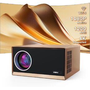 Projector With WiFi6 And Bluetooth 5.3,XIDU 1200 ANSI FHD 1080P Outdoor Movie Projector Support 4K,Home Theater Bluetooth Projector,Compatible with HDMI/USB/Laptop/iOS/Android/TV Stick/DVD