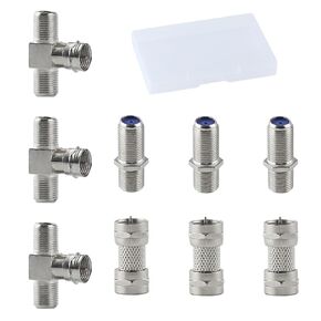9PCS 3 Way Connector F Male to Dual F Female F-Type Coaxial Cable Splitter Male to Male Coax Connector Female to Female Coaxial Cable Adapter with Storage Box TV Splitter 2 in 1 Out F Type