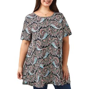 Women's Plus Size Tunic Top Short Sleeve Casual Summer Blouse Flowy Swing Flare Tops Loose Fit Shirt XL-6XL