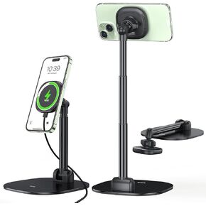 VRIG Magnetic Desk Phone Stand for iPhone with 360°Rotation, Height & Angle Adjustable for Office/Home Compatible with MagSafe for iPhone 15, 14, 13, 12 Pro Max, MagSafe Case & All Smartphones