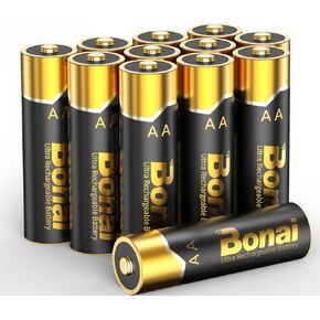 BONAI Rechargeable AA Batteries 12 count, AA Batteries Rechargeable 2800mAh High Capacity NiMH Batteries Low Self-Discharge Upgrade