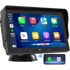 شاشة Apple CarPlay اللاسلكية للسيارة - ستيريو سيارة محمول يعمل بنظام Android - شاشة IPS مقاس 7 بوصة، تحكم صوتي عبر البلوتوث، نظام ملاحة GPS ميرورلينك
