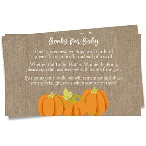 Pumpkin Bring A Book Cards Little Burlap Baby Shower Autumn Fall Halloween Harvest Sprinkle Baby's First Book Library Keepsake (25 count)