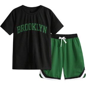 SOLY HUX Boy's Clothing Sets Letter Print Short Sleeve Tee and Track Shorts Set 2 Piece Outfits