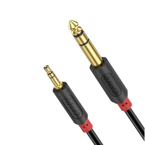 J&D 3.5 mm to 6.35 mm Cable, Gold Plated Audiowave Series 3.5mm 1/8 inch Male TRS to 6.35mm 1/4 inch Male TRS PVC Shelled Stereo Audio Cable for iPhone, Amplifiers, 6 Feet