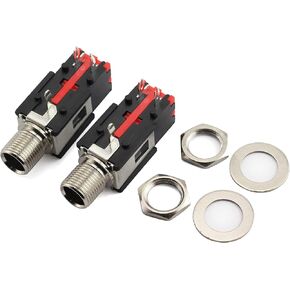 Tegg 2pcs 6.35mm Headphone Socket 2Pin Panel Mount Thread Lock Audio Stereo Female Jack Connector 1/4 inch