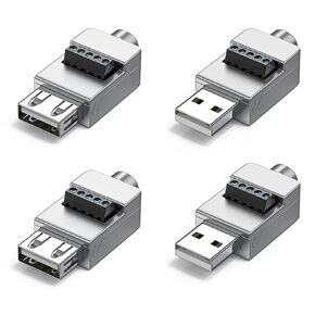 4Pcs USB 2.0 Terminal Block Connector,Type A Female/Male to 5Pin Solderless Adapter with Metal Case Support 5V2A Charging for USB Repair or DIY