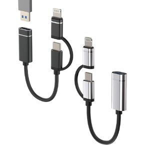 USB A to USB C Lightning Adapter(2Pack) 3.0 OTG Camera Mouse Converter Thunderbolt Port Dongle Adaptador para Compatible for Samsung for LG for IPhone15 Pro Max Plus ipad 10、Air4/5、Mini6、Pro