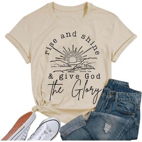 Women Mountain Sunrise Adventure Shirt Hiking Camping Workout T Loose Fit Activewear Rise and Shine Give God The Glory Shirt