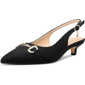 HDEUOLM Womens Low Kitten Heel Pointed Toe Pumps Slingback Buckle Wedding Dress 1.4 Inches Heels