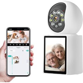 2K Security Camera Indoor, 360° Video Call Security Camera with 2.8" Screen for Home Security/Pet/Baby Monitor/Elder, Motion/AI Human Detection, Auto Tracking, Color Night Vision, Work with Alexa