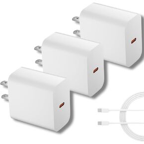 شاحن USB C سريع محمول بقدرة 20 وات لشاحن السفر iPhone 15 مع (3 حزم كابل شحن USB C إلى C بطول 5 أقدام) - الكابل متضمن in Kuwait