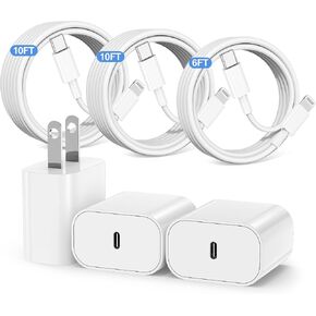 6ft/10ft/10ft iPhone Charger Fast Charging Block, Wall Charger Plug and Long USB C to Lightning Cable Cord, Type C Charging Cube Box Brick for Apple iPhone 14 Pro Max/14/13/13 Pro/12 Mini/11 Pro/XS/XR