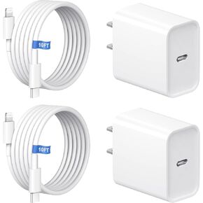 USB C Charger for iPhone Charger Fast Charging,2Pack 20W Type C Wall Charger Block with 10FT Long USB C to Lightning Cable Compatible with iPhone 14/13/12/11 Pro/Pro Max/XS Max/XS/XR/X/SE/8,iPad