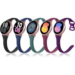 5 Pack Slim Bands Compatible with Samsung Galaxy Watch 4/Galaxy Watch 5/Galaxy Watch 6 Band 40mm 44mm, Galaxy Watch 5 Pro/Watch 4 6 Classic, Galaxy Active 2/Galaxy Watch Active 40mm, 20mm Soft Silicone Replacement Strap for Women Men