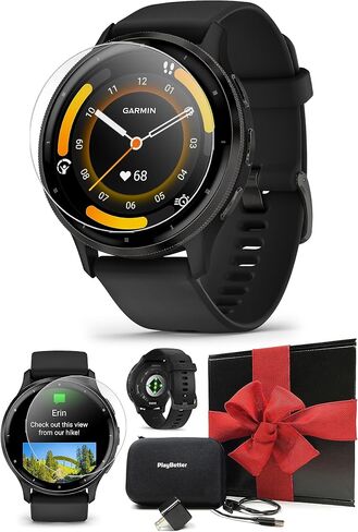 PlayBetter Garmin Venu 3S (Soft Gold/French Gray) Fitness GPS Smartwatch Gift Box Bundle - AMOLED Touchscreen, 10 Days of Battery & On-Wrist Texting - includes Screen Protectors, Wall Adapter & Case in Saudi Arabia