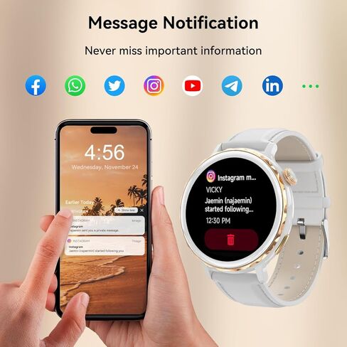 ساعات ذكية للنساء (الرد/إجراء مكالمة)، IP67 عداد الخطى مقاوم للماء 1.32 بوصة عالي الدقة لتتبع اللياقة البدنية في الهواء الطلق مع معدل ضربات القلب/أكسجين الدم/مراقبة النوم، متوافقة مع هواتف iOS Android in Kuwait