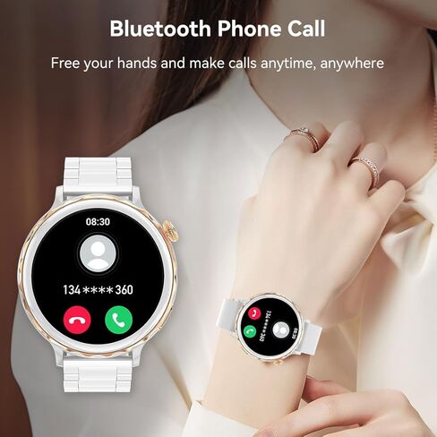 ساعات ذكية للنساء (الرد/إجراء مكالمة)، IP67 عداد الخطى مقاوم للماء 1.32 بوصة عالي الدقة لتتبع اللياقة البدنية في الهواء الطلق مع معدل ضربات القلب/أكسجين الدم/مراقبة النوم، متوافقة مع هواتف iOS Android in Kuwait