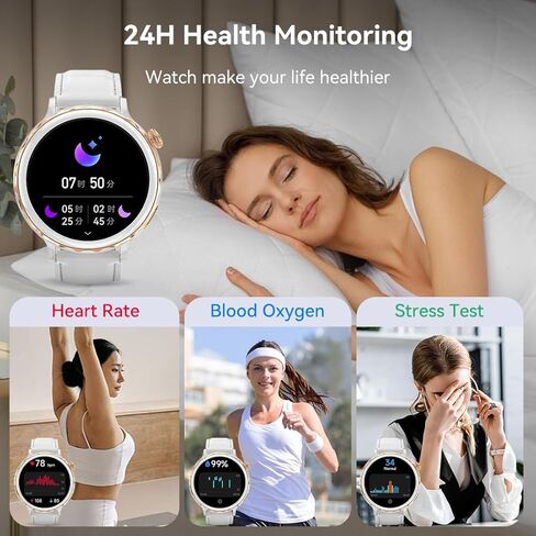 ساعات ذكية للنساء (الرد/إجراء مكالمة)، IP67 عداد الخطى مقاوم للماء 1.32 بوصة عالي الدقة لتتبع اللياقة البدنية في الهواء الطلق مع معدل ضربات القلب/أكسجين الدم/مراقبة النوم، متوافقة مع هواتف iOS Android in Kuwait