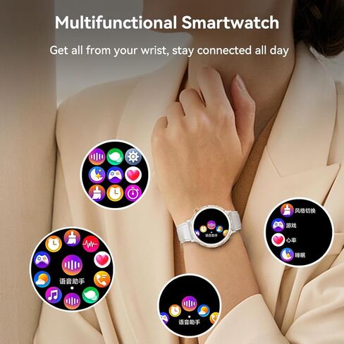 ساعات ذكية للنساء (الرد/إجراء مكالمة)، IP67 عداد الخطى مقاوم للماء 1.32 بوصة عالي الدقة لتتبع اللياقة البدنية في الهواء الطلق مع معدل ضربات القلب/أكسجين الدم/مراقبة النوم، متوافقة مع هواتف iOS Android in Kuwait