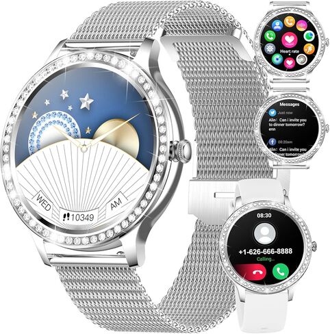 Smart Watch Women Bluetooth Calls for Android iOS Sport Fitness Activity Tracker 1.32" HD Full Touch Screen Women Smartwatch Healthy Monitor Ladies Silver Mesh Smart Watch Grey Silicone in Saudi Arabia