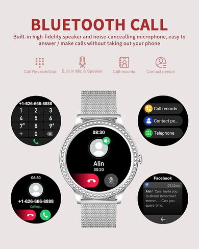 Smart Watch Women Bluetooth Calls for Android iOS Sport Fitness Activity Tracker 1.32" HD Full Touch Screen Women Smartwatch Healthy Monitor Ladies Silver Mesh Smart Watch Grey Silicone in Saudi Arabia